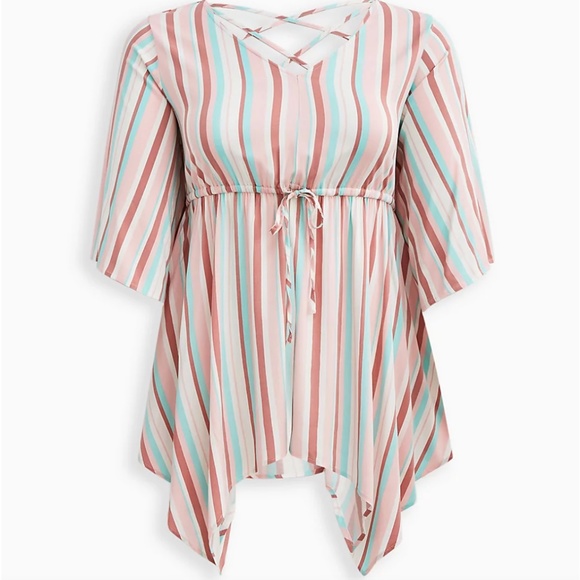 Torrid Babydoll Top - Stretch Challis Stripe Pink Size 1(1X) - Picture 1 of 12